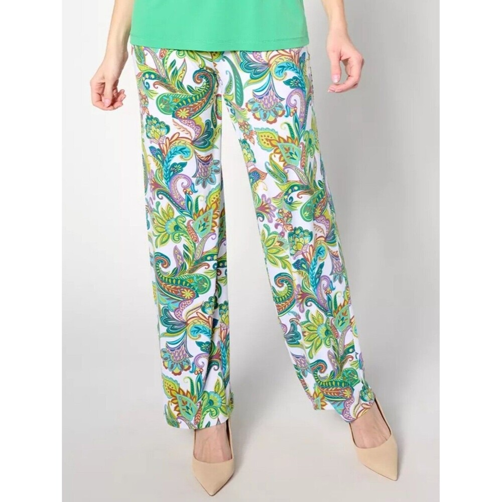 Susan Graver (Passport By Susan Graver) Neon Green & Purple Palazzo Pants, M